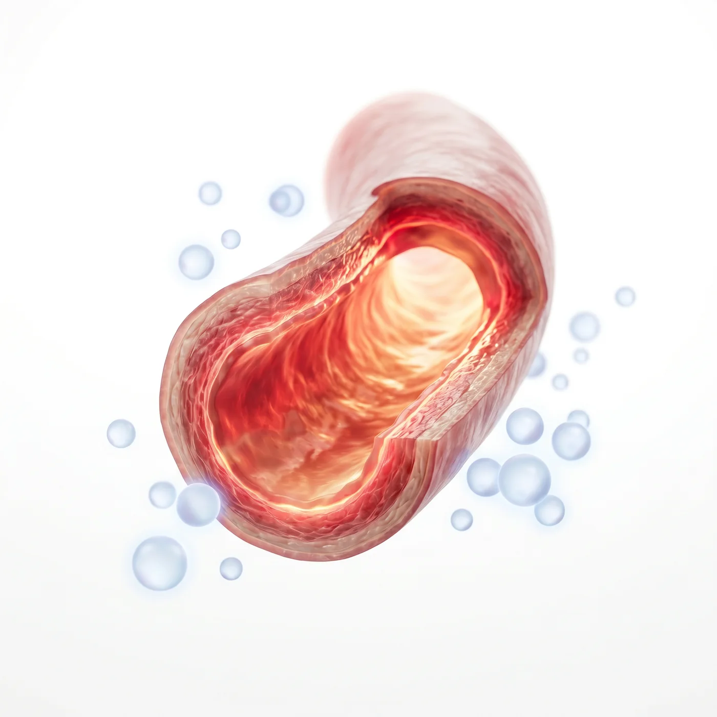 Cross-section illustration of a blood vessel carrying oxygen, representing cerebral circulation