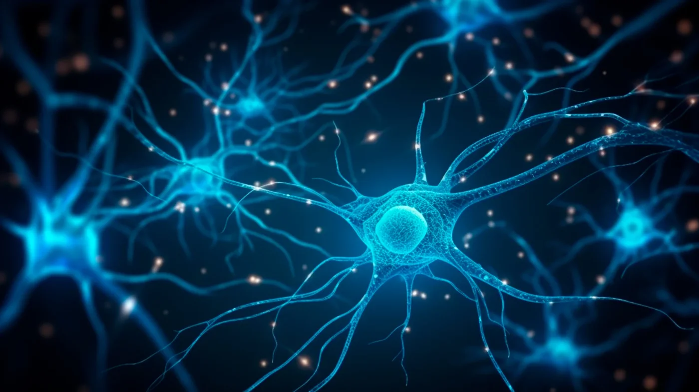 Glowing blue illustration of connected neurons representing brain-cell membranes